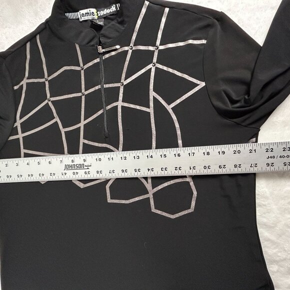 Jamie Sadock Womens Black 3/4 Sleeve 1/4-Zip Active Top Large Abstract Gray Grid - Picture 7 of 8
